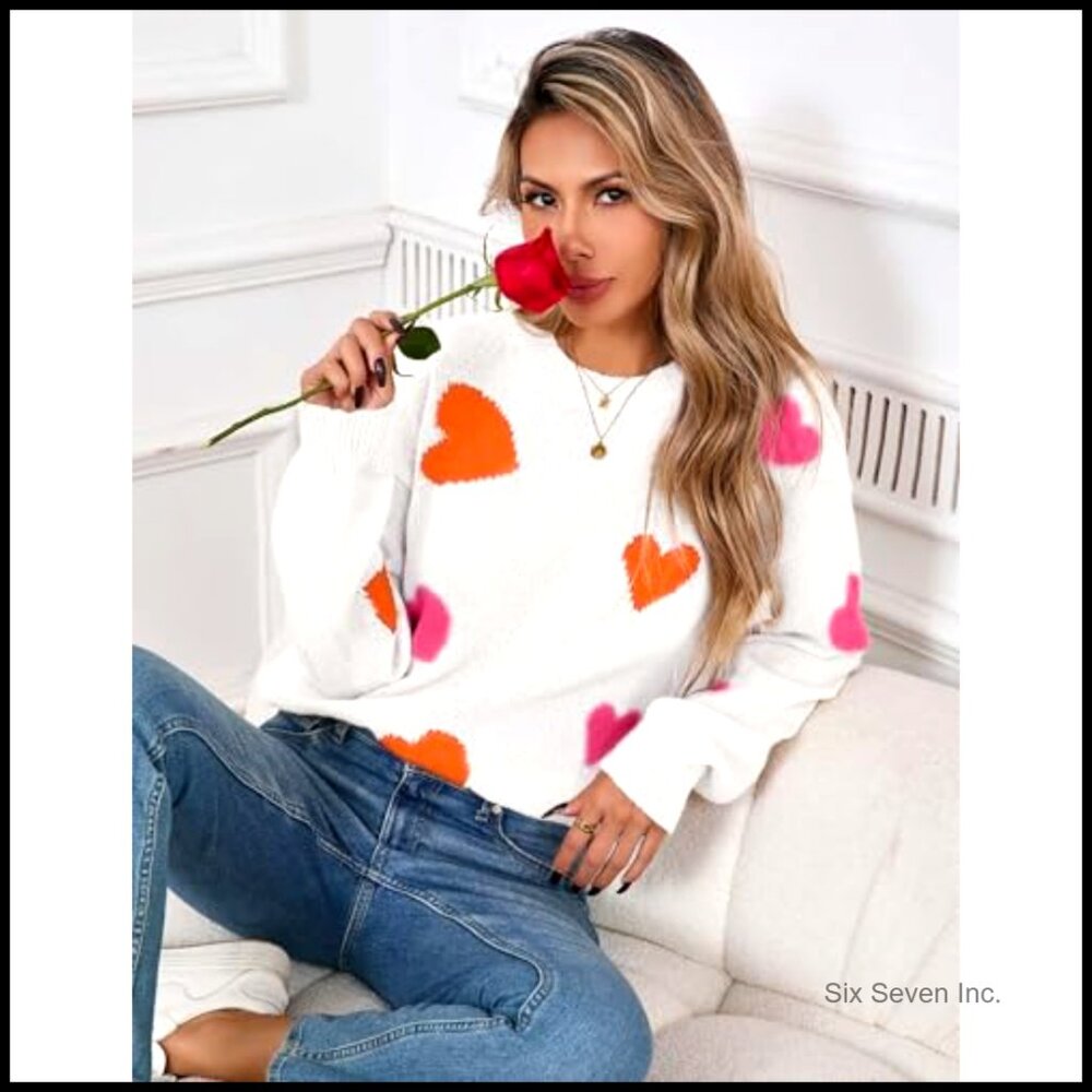 Oversized Heart Pattern Pullover Sweater Y2K Cute… - image 6